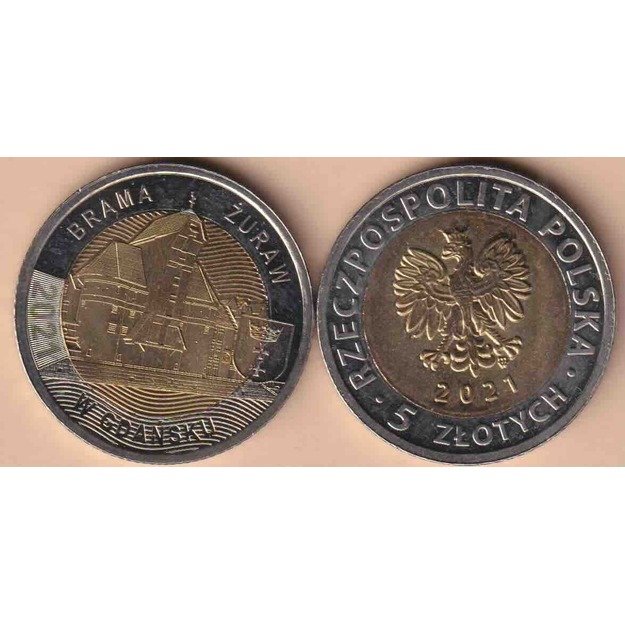 Lenkija 5 zlotai 2021 y#1088 krano vartai Gdanske UNC