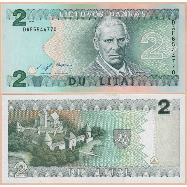 Lithuania 2 litas 1994 p#54 UNC DAF prefix