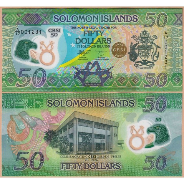 Saliamono Salos 50 dolerių 2026 p#W40 centrinio banko auksinis jubiliejus UNC