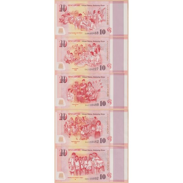 Singapūras 6 banknotų 2015 rinkinys p#56-61 50 valstybės kūrimo metų UNC