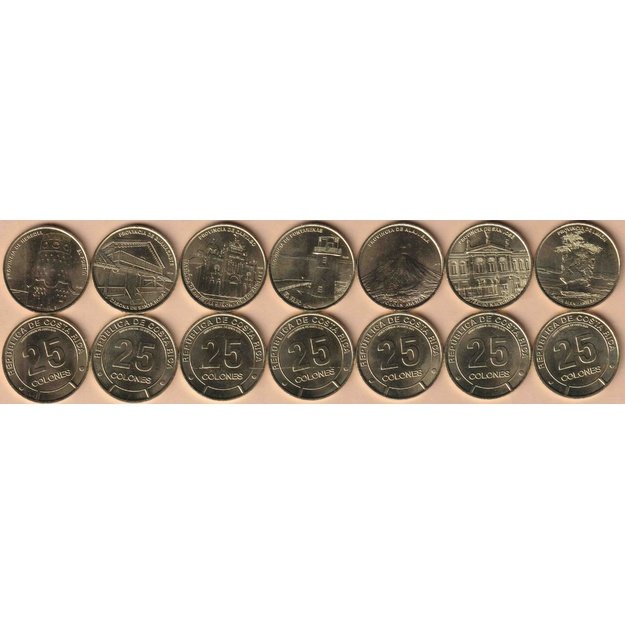 Kosta Rika  7 monetų 2023 rinkinys km#new Kosta Rikos provincijos UNC