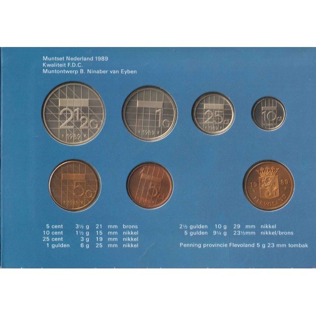 Nyderlandai 6 monetų 1989 rinkinys km#202-210 UNC