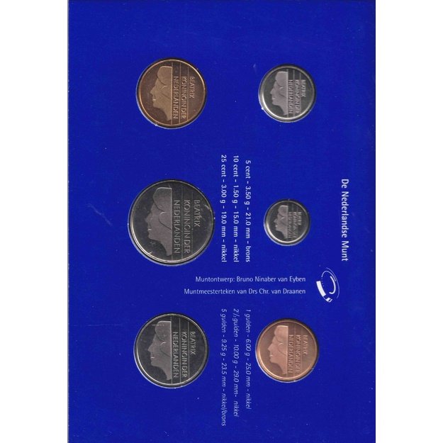 Nyderlandai 6 monetų 1999 rinkinys km#202-210 UNC