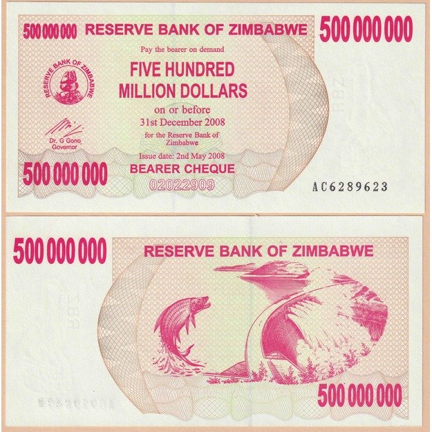 Zimbabvė 500000000 dolerių 2008 p#60 UNC
