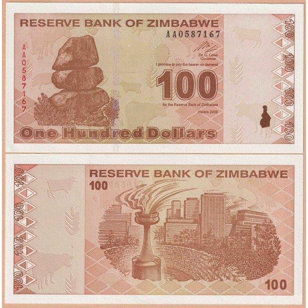 Zimbabvė 100 dolerių 2009 p#97 UNC