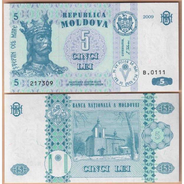 Moldavija 5 lėjos 2009 p#9f UNC