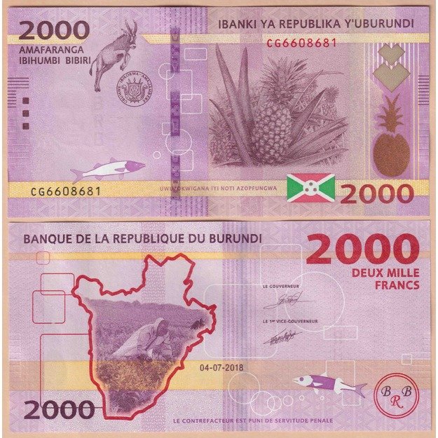 Burundis 2000 frankų 2018 p#52 UNC
