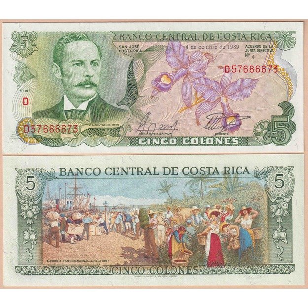 Kosta Rika 5 kolonai 1989 p#236d UNC