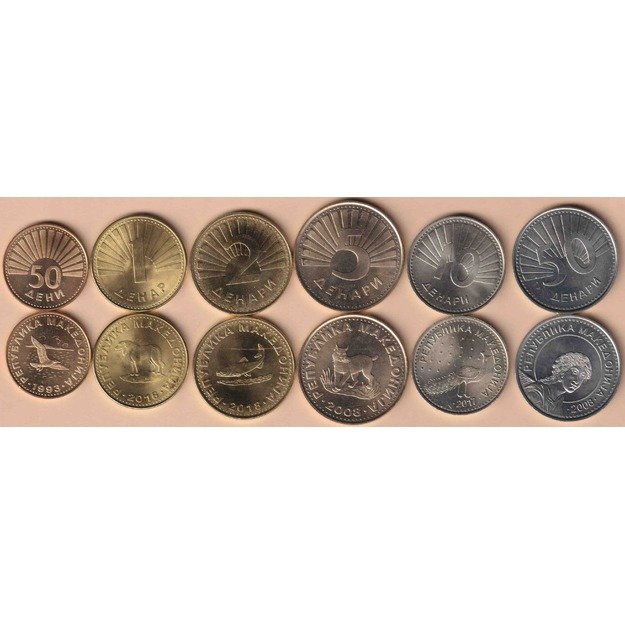 Makedonija 6 monetų 1993-2018 rinkinys 50 deni - 50 denarų UNC