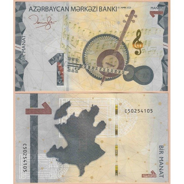 Azerbaidžanas 1 manatas 2023 p#W38 UNC