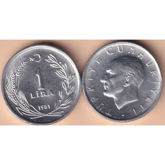 Turkija 1 lira 1981 km#943 UNC