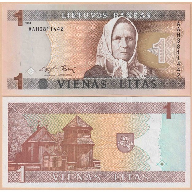 Lithuania 1 litas 1994 p#53 UNC AAH prefix