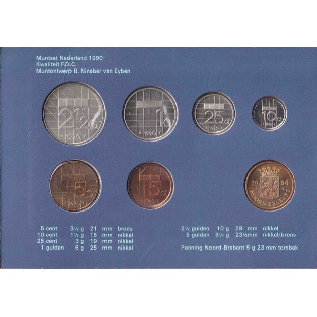 Nyderlandai 6 monetų 1990 rinkinys km#202-210 UNC
