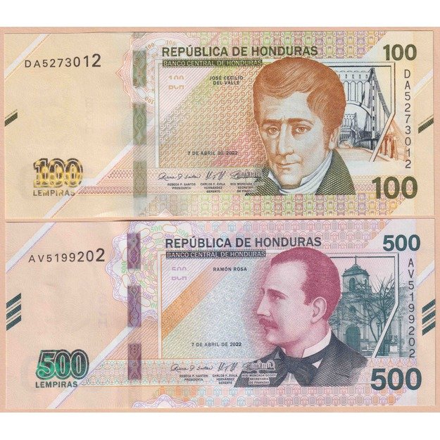 Hondūras 2 banknotų 2022 rinkinys p#W112-113 UNC