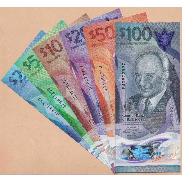 Barbadosas 6 banknotų 2022  rinkinys p#W80-p#W85 UNC