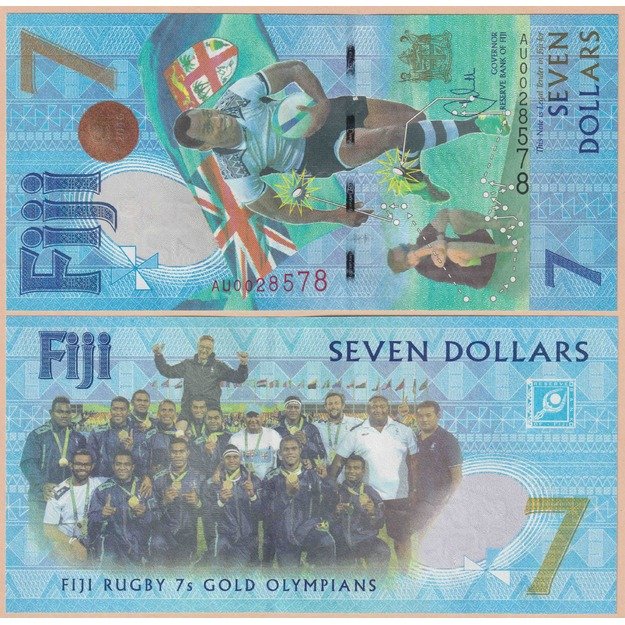 Fidžis 7 doleriai 2016 p#120 Fidžio regbio komandos auksas Rio de Žaneire UNC