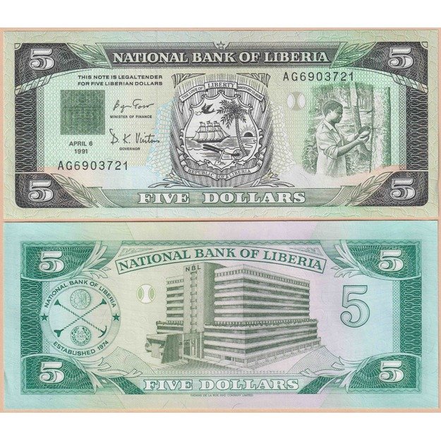 Liberija 5 doleriai  1991 p#20 UNC