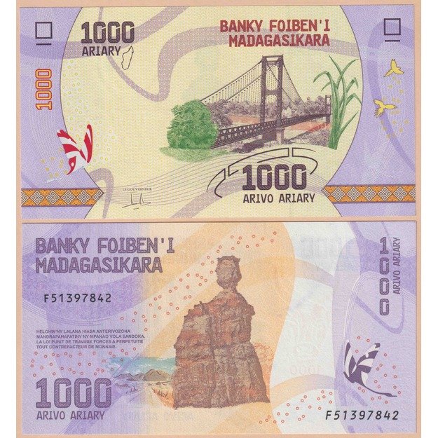 Madagaskaras 1000 ariarių 2017 (2022) p#100(2) UNC