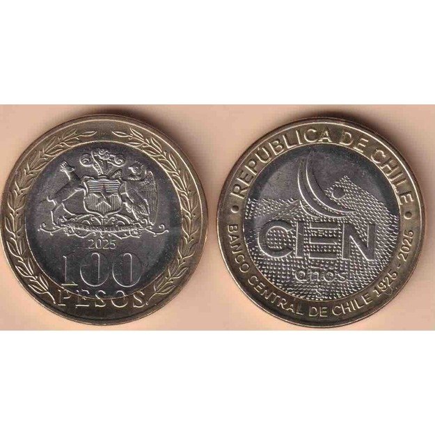 Čilė 100 pesų 2025 km#new 100 metų centriniam bankui UNC