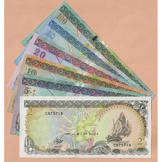 Maldyvai 6 banknotų 1990-2013 rinkinys p#15-p#22 UNC