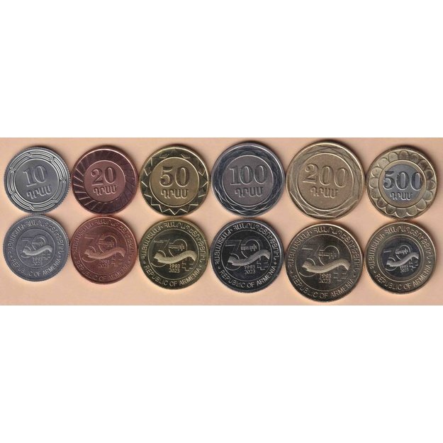Armėnija 6 monetų rinkinys 2023 km#325-331 30 metų Armėnijos dramui UNC