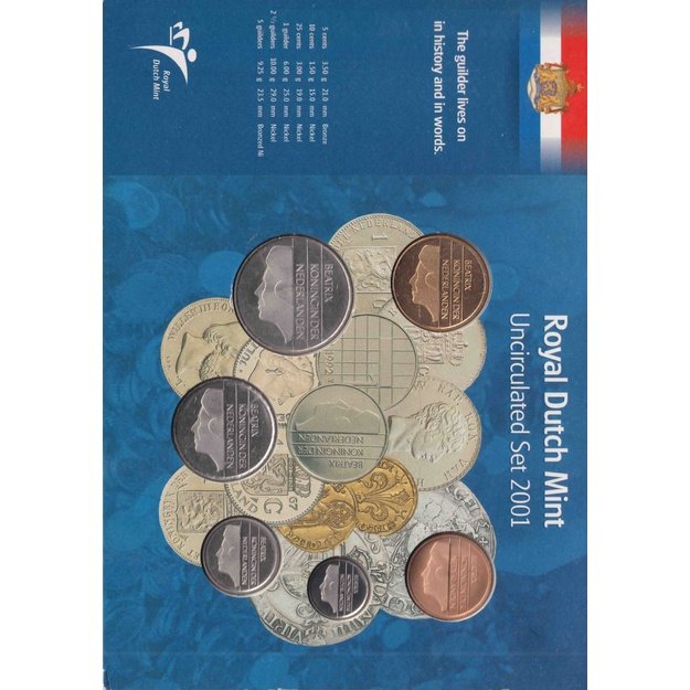 Nyderlandai 6 monetų 2001 rinkinys km#202-210 UNC