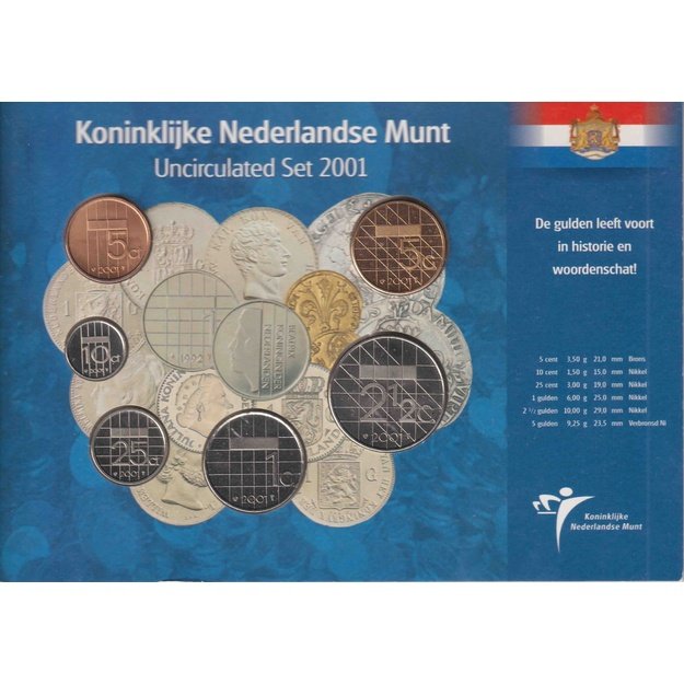 Nyderlandai 6 monetų 2001 rinkinys km#202-210 UNC