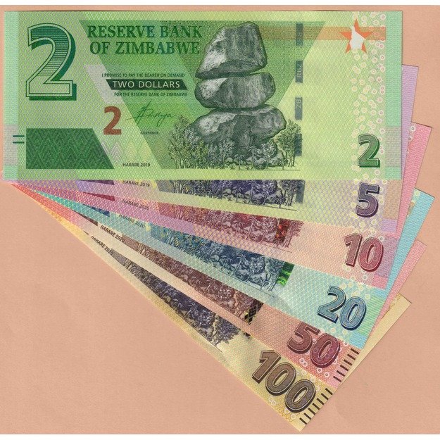 Zimbabvė 6 banknotų 2019-2020 p#W101-106 rinkinys UNC