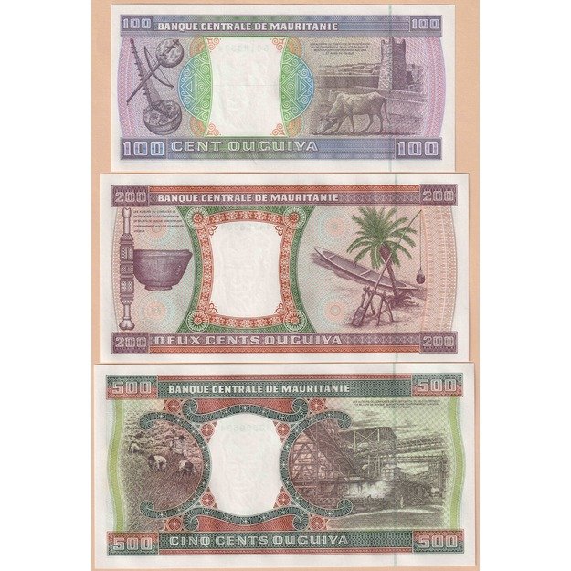 Mauritanija 3 banknotų 2002 rinkinys p#4,5,8 UNC