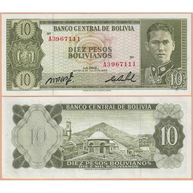 Bolivija 10 bolivianų 1962 p#154(1) UNC