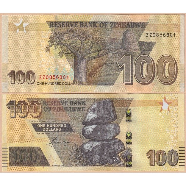 Zimbabvė 100 dolerių 2020 p#W106r Replacement UNC