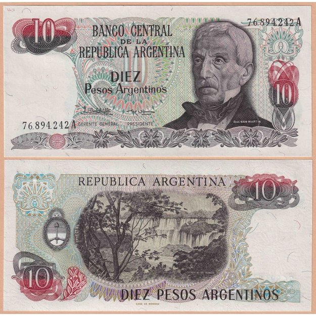 Argentina 10 pesų 1983-1985 p#313a(2) UNC