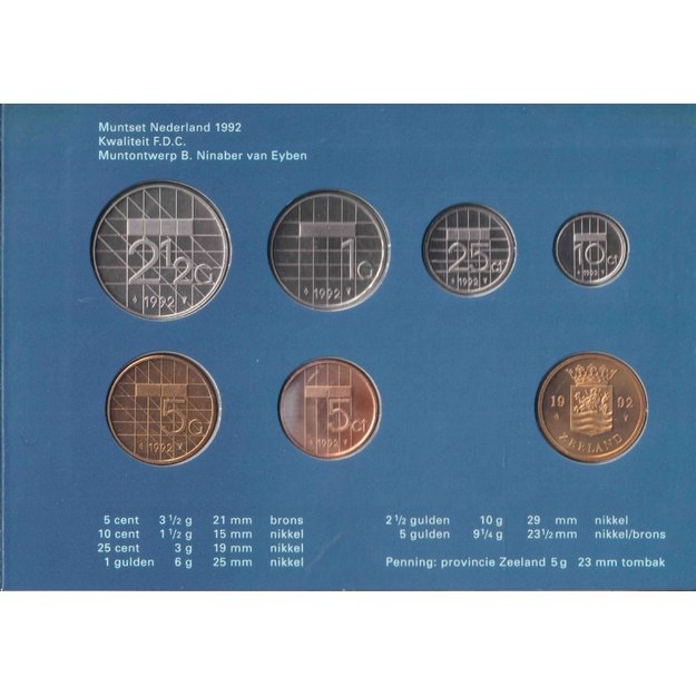 Nyderlandai 6 monetų 1992 rinkinys km#202-210 UNC