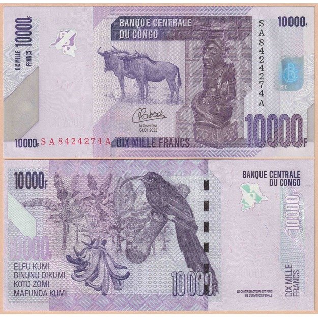 Kongo demokratinė respublika 10000 frankų 2022 p#103 UNC