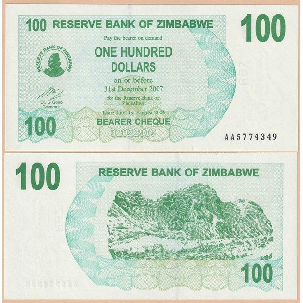Zimbabvė 100 dolerių 2006 p#42 UNC
