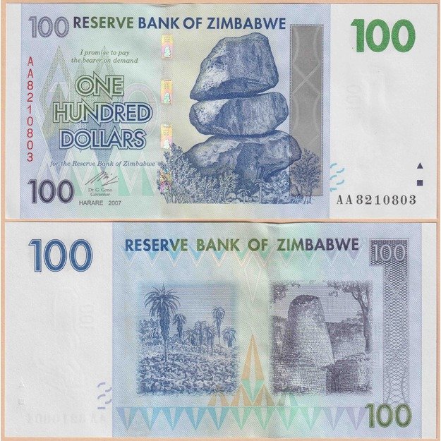 Zimbabvė 100 dolerių 2007 p#69 UNC