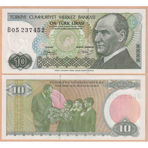 Turkija 10 lirų 1970 p#192 (2) UNC