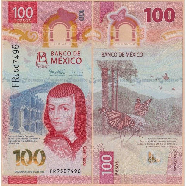 Meksika 100 pesų 2024 p#W139(1) Meksikos banko 100-osios metinės UNC 