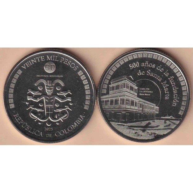 Kolumbija 20000 pesų 2025 km#308 500 metų Santa Martos įkūrimui UNC