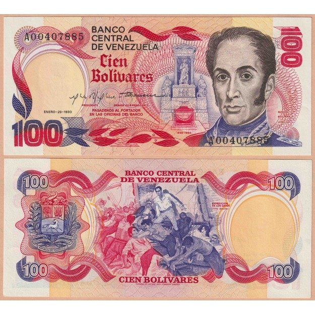 Venesuela 100 bolivarų 1980 p#59 Simono Bolivaro 150-osios mirties metinės UNC