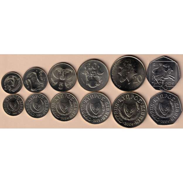 Kipras 6 monetų rinkinys 1 - 50 centų 2004 UNC
