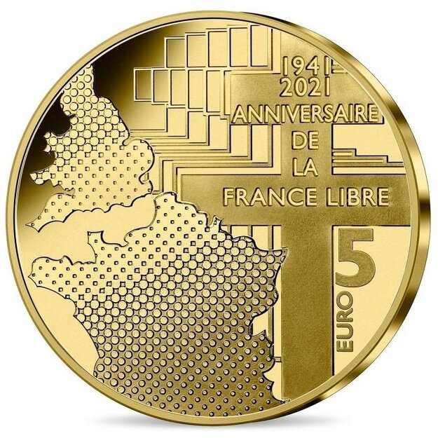 Prancūzija 5 eurai 2021 Šarlis de Golis ir Vinstonas Čerčilis Au PROOF