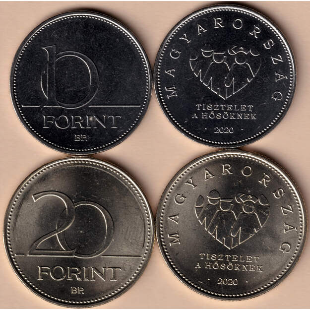 Vengrija 2 monetų rinkinys 10 - 20 forintų 2020 Pagarba herojams UNC