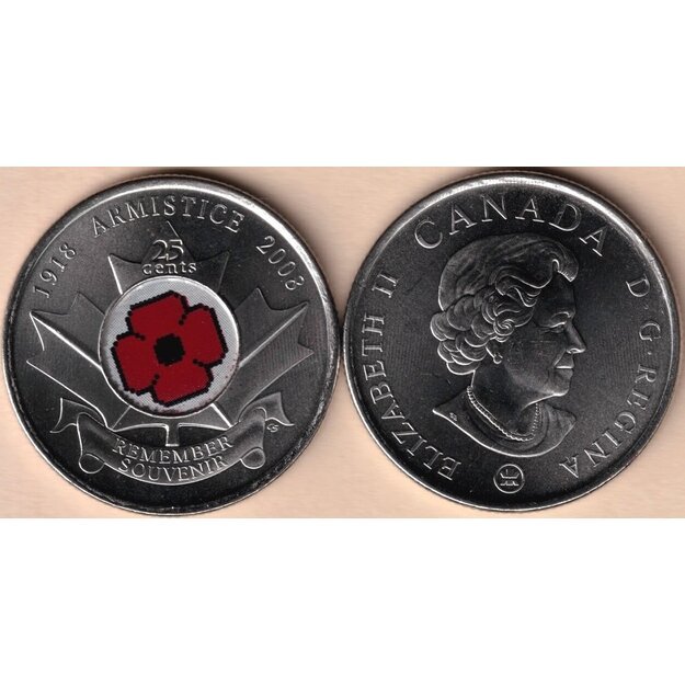 Kanada 25 centai 2008 km#775 Paliaubų diena UNC