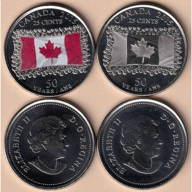 Kanada 2 monetų rinkinys 25 centai 2015 Vėliava UNC