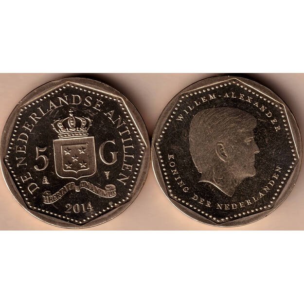 Nyderlandų Antilai 5 guldenai 2014 Vilemas Aleksandras UNC