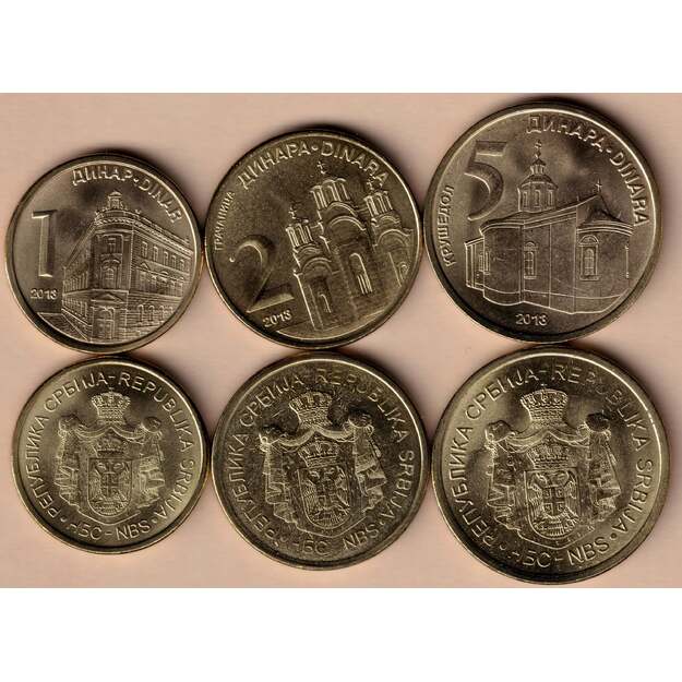 Serbija 3 monetų rinkinys 1 - 5 dinara 2013 UNC