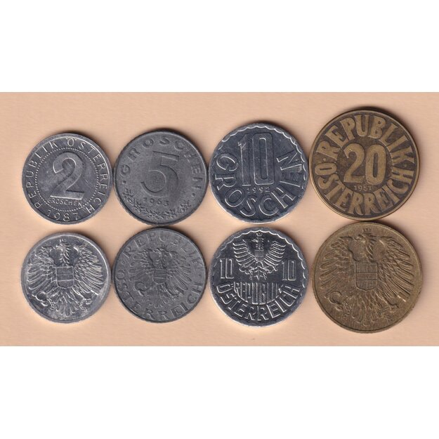 Austrija 4 monetų rinkinys 1948-2001