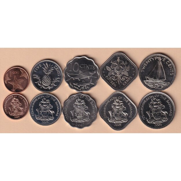 Bahamos 5 monetų rinkinys 2005-2009 UNC