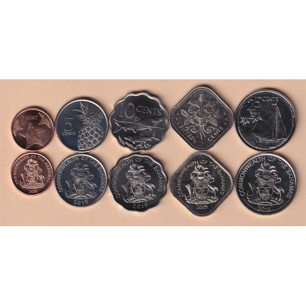 Bahamos 5 monetų rinkinys 2005-2015 UNC